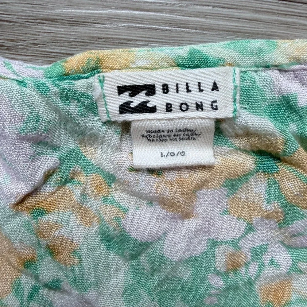 Billabong Floral Wrap Dress Ruffle Sleeve Summer Resort Womens Size Large - Picture 7 of 8